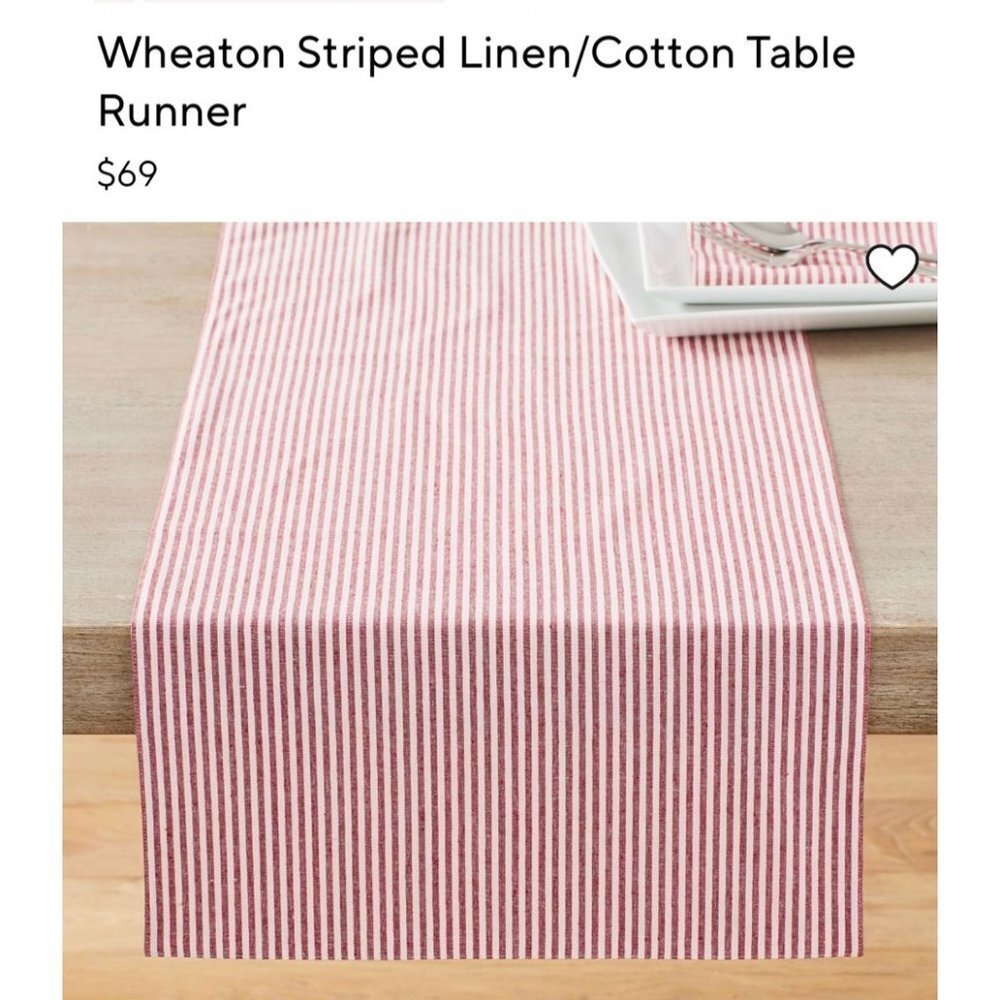 POTTERY Barn Wheaton Striped Linen/Cotton Table Runner Red 18"X108"